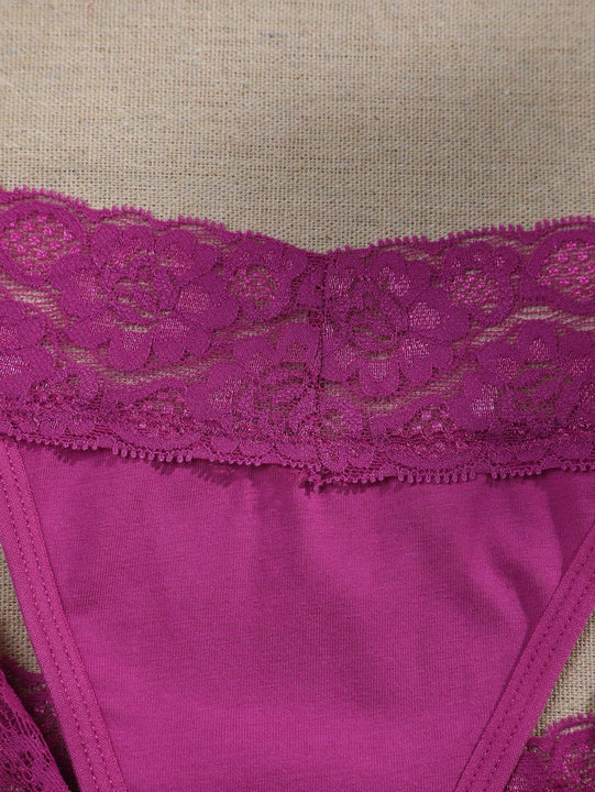 3 Piezas Sexy Lenceria Tanga De Encaje Con Diseno De Flores Margaritas
