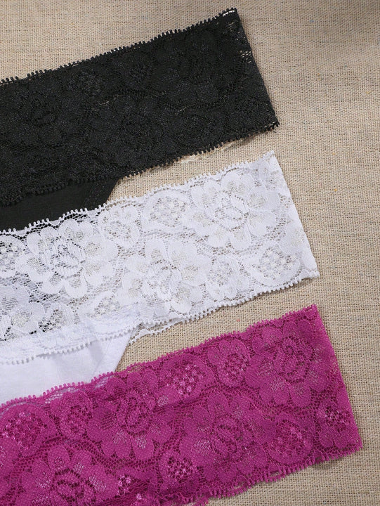 3 Piezas Sexy Lenceria Tanga De Encaje Con Diseno De Flores Margaritas