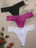 3 Piezas Sexy Lenceria Tanga De Encaje Con Diseno De Flores Margaritas