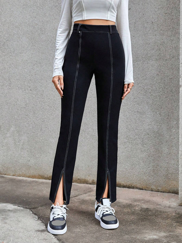 Essnce Pantalones Rectos Con Abertura Alta Para Mujer