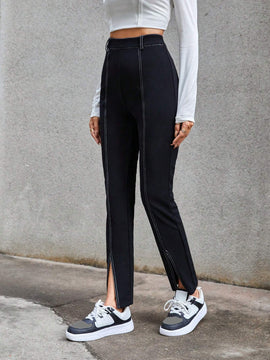 Essnce Pantalones Rectos Con Abertura Alta Para Mujer