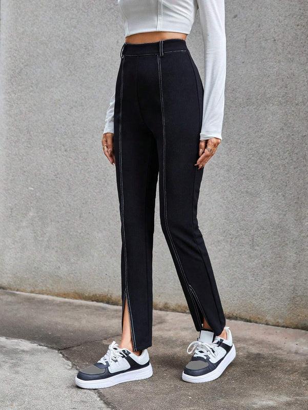 Essnce Pantalones Rectos Con Abertura Alta Para Mujer
