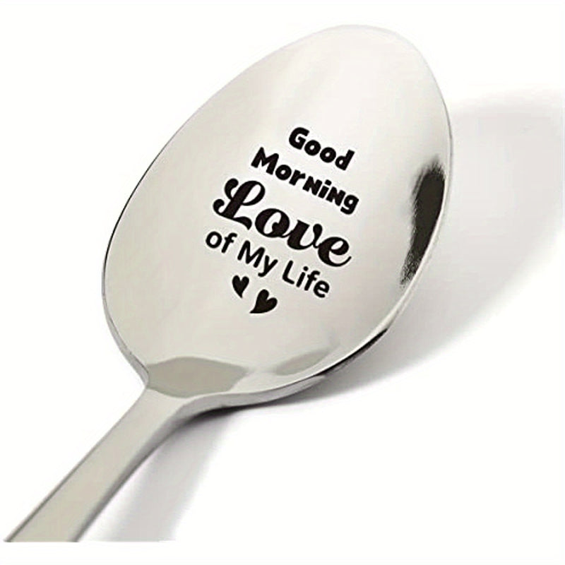 1pc, Ideas De Regalo Románticas, Cuchara De Acero Inoxidable Grabada "Buenos Días Amor De Mi Vida", Regalos De Cucharas De Novedad Para Hombres Y Mujeres En Cumpleaños Y Navidad, 7.5"