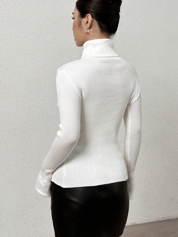 EZwear Jersey cuello alto de peluche puno bajo con abertura