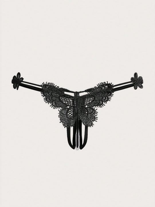 ROMWE Fairycore Tanga Adornada Con Encaje Y Forma De Mariposa Para Mujer