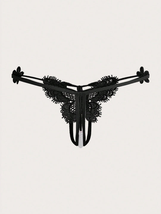 ROMWE Fairycore Tanga Adornada Con Encaje Y Forma De Mariposa Para Mujer