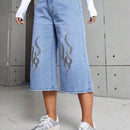 ICON Jeans fuego con bordado de pierna ancha capri