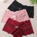 3 piezas tangas de mujer con detalles de encaje, en color liso y transpirables