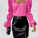 Prive Blusa de mangas de virago con cuello de corazon para mujer