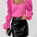 Prive Blusa de mangas de virago con cuello de corazon para mujer