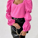 Prive Blusa de mangas de virago con cuello de corazon para mujer