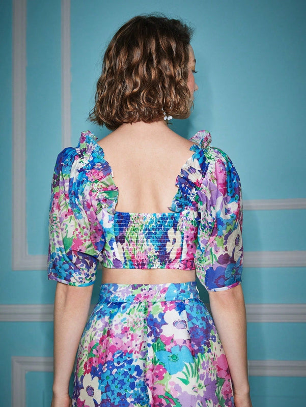 Alice McCall Blusa Corta Con Estampado Floral Y Busto Fruncido