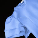 Vestido de cuello alto de manga farol con abertura trasera