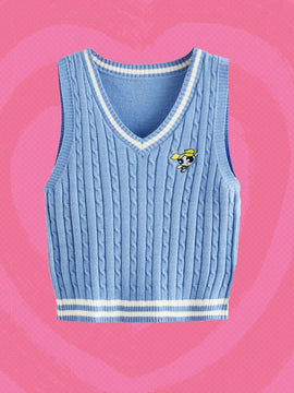 The Powerpuff Girls | ROMWE 1 pieza Chaleco de punto ribete de rayas