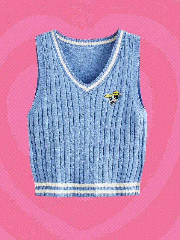 The Powerpuff Girls | ROMWE 1 pieza Chaleco de punto ribete de rayas