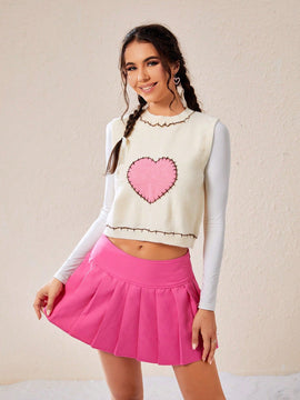 EZwear Chaleco Sin Mangas De Mujer Con Bordado De Corazon Y Detalle De Ribete Con Volantes En El Cuello