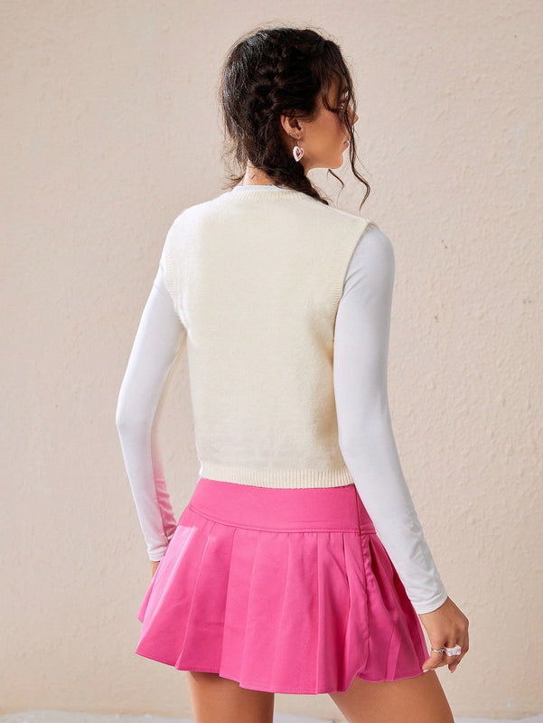 EZwear Chaleco Sin Mangas De Mujer Con Bordado De Corazon Y Detalle De Ribete Con Volantes En El Cuello