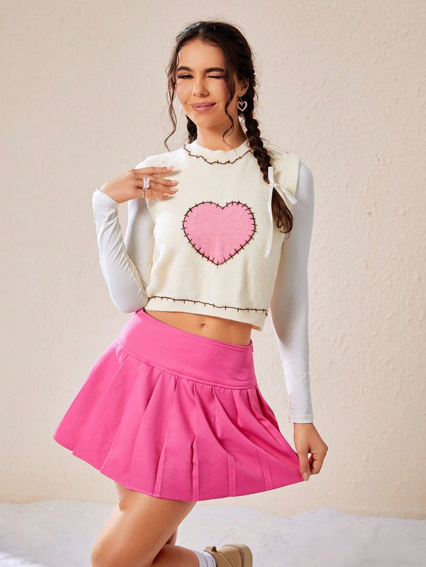 EZwear Chaleco Sin Mangas De Mujer Con Bordado De Corazon Y Detalle De Ribete Con Volantes En El Cuello