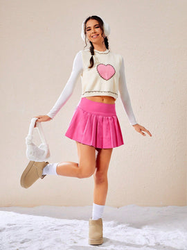 EZwear Chaleco Sin Mangas De Mujer Con Bordado De Corazon Y Detalle De Ribete Con Volantes En El Cuello