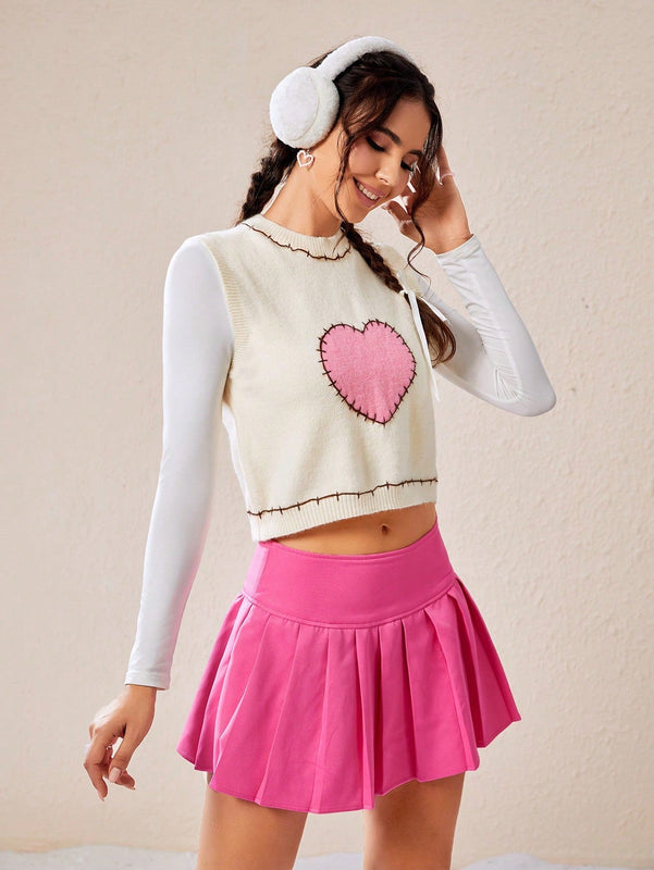EZwear Chaleco Sin Mangas De Mujer Con Bordado De Corazon Y Detalle De Ribete Con Volantes En El Cuello