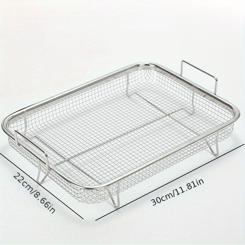 1pc Bandeja de Acero Inoxidable Antiadherente para Freidora de Aire con Parrilla, Cesta para Hornear Crispy de Cobre, No Requiere Batería, Accesorio de Cocina para una Alimentación Saludable