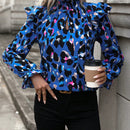 LUNE Blusa con estampado ribete con fruncido de manga con volante