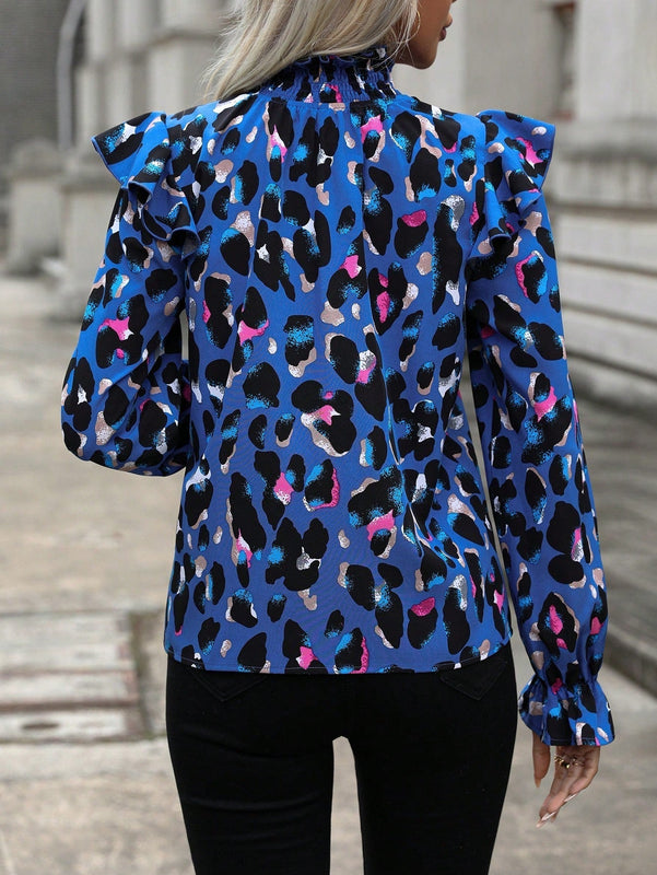 LUNE Blusa con estampado ribete con fruncido de manga con volante