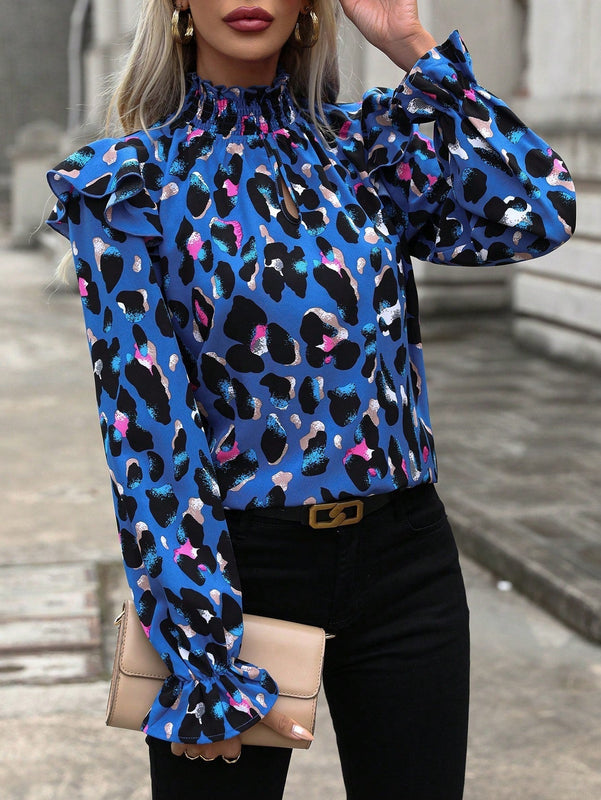 LUNE Blusa con estampado ribete con fruncido de manga con volante