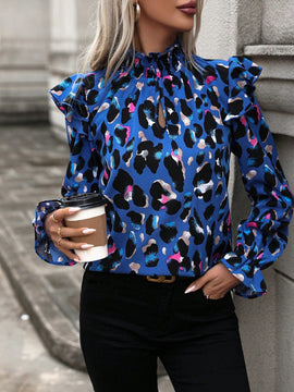 LUNE Blusa con estampado ribete con fruncido de manga con volante