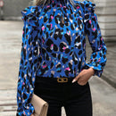 LUNE Blusa con estampado ribete con fruncido de manga con volante