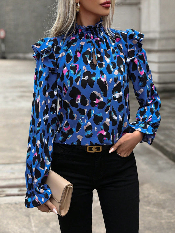 LUNE Blusa con estampado ribete con fruncido de manga con volante