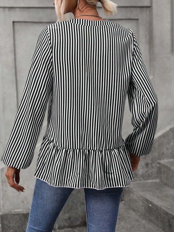 EMERY ROSE Blusa peplum con estampado de rayas de manga farol