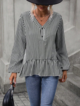 EMERY ROSE Blusa peplum con estampado de rayas de manga farol