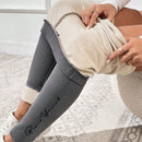 Pantalones Largos De Corte Slim Para Mujer Con Diseno De Estampado De Letras