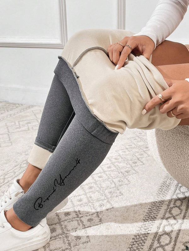 Essnce Pantalones Largos De Corte Slim Para Mujer Con Diseno De Estampado De Letras