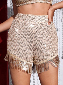 Glamour Shorts ribete con fleco con lentejuelas