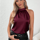 Clasi Top unicolor de cuello halter de saten