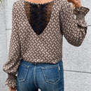 Frenchy Blusa con estampado con encaje en contraste de manga con volante