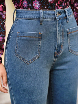 Frenchy Jeans de pierna amplia con parche de bolsillo