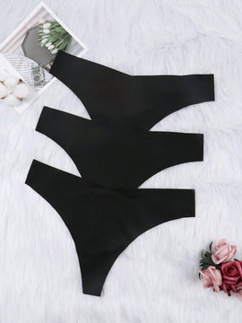 3 Piezas Tanga Sin Costuras De Cintura Baja Para Mujer Para Uso Casual