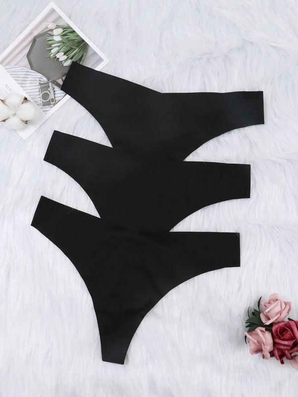 3 Piezas Tanga Sin Costuras De Cintura Baja Para Mujer Para Uso Casual