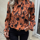 LUNE Blusa con estampado floral de cuello con cordon de manga con volante