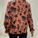 LUNE Blusa con estampado floral de cuello con cordon de manga con volante