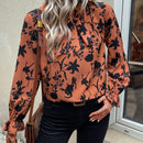 LUNE Blusa con estampado floral de cuello con cordon de manga con volante