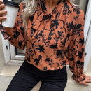 LUNE Blusa con estampado floral de cuello con cordon de manga con volante