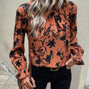 LUNE Blusa con estampado floral de cuello con cordon de manga con volante