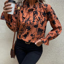LUNE Blusa con estampado floral de cuello con cordon de manga con volante