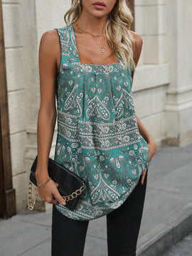 Blusa con estampado de paisley de cuello cuadrado