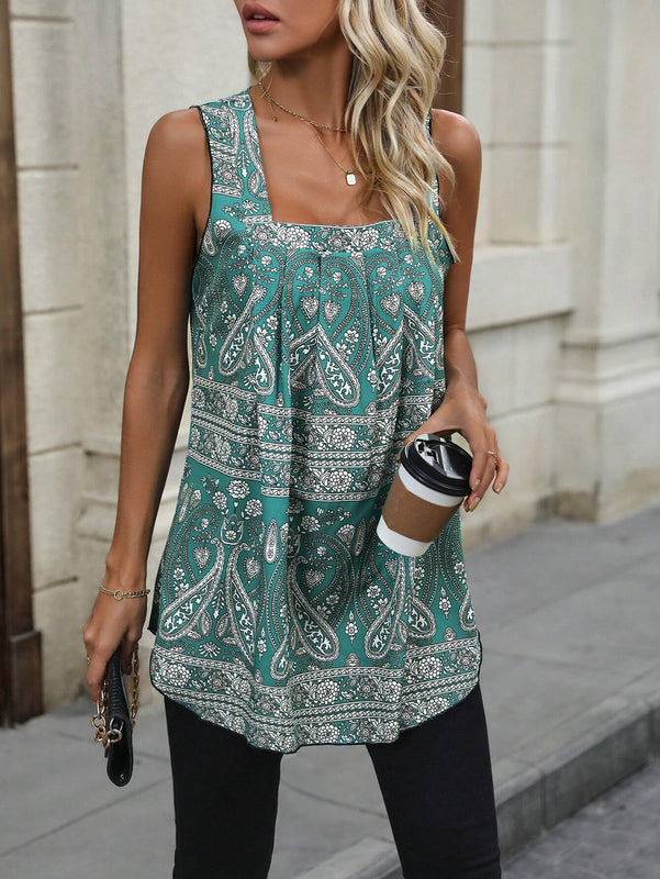 Blusa con estampado de paisley de cuello cuadrado