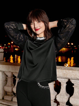Frenchy Blusa con encaje en contraste de manga raglan
